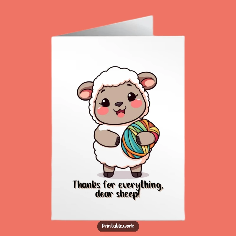 Free Printable Thank You Sheep Yarn Card: Crafty Kawaii Downloadable Gift