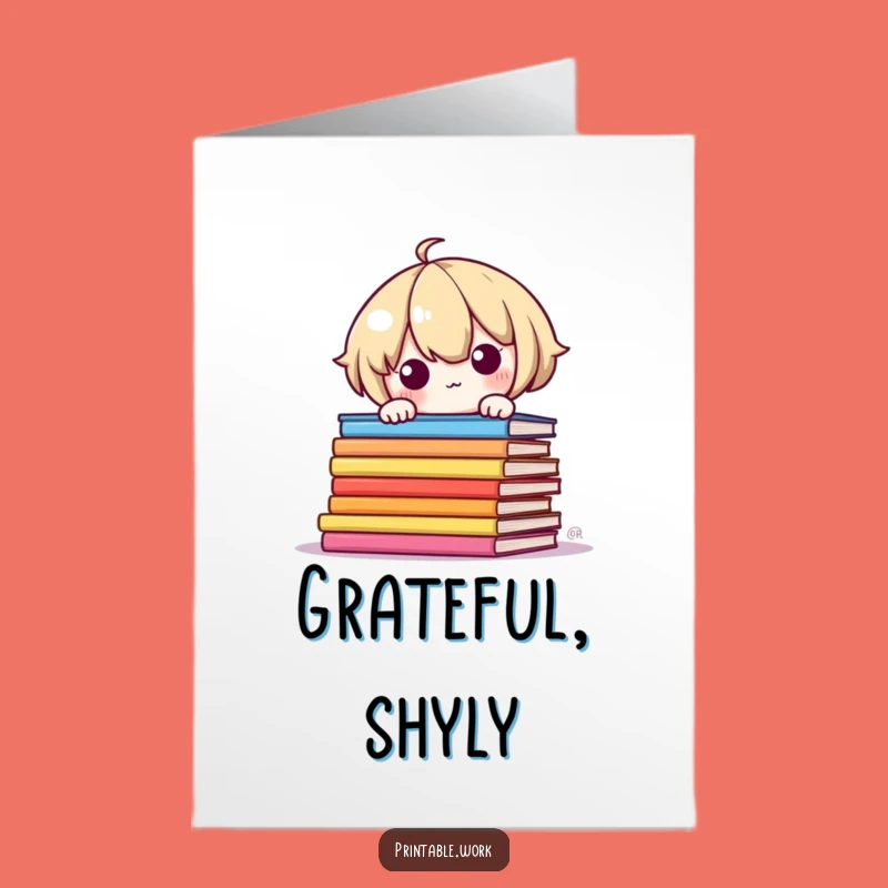 Free Printable Kawaii Thank You Card: Shy Peeker, Colorful Pages, Funny Gift