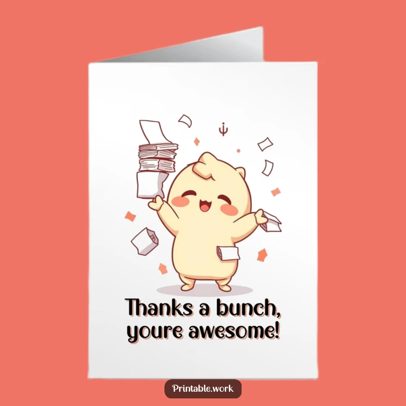 Playful Kawaii Paper Juggler Free Printable Thank You Card - Funny Downloadable Gratitude!