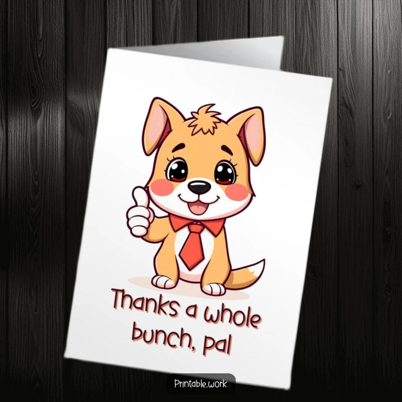 Funny Free Printable Thank You Card: A dog in a tie, giving a big, enthusiastic thumbs-up as a thank you.