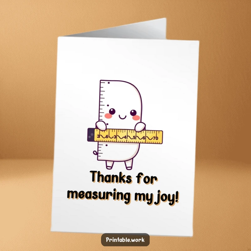 Funny Free Printable Thank You Card: A playful ruler character measures a funny zigzag line, expressing gratitude.