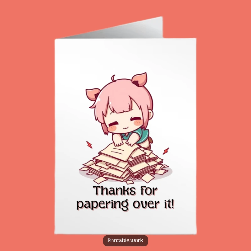 Free Printable Thank You Card: Kawaii Paper Spill, Funny Downloadable Gift
