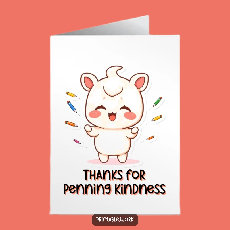 Free Printable Thank You Card - Kawaii Pen Juggling, Thoughtful Downloadable Gift