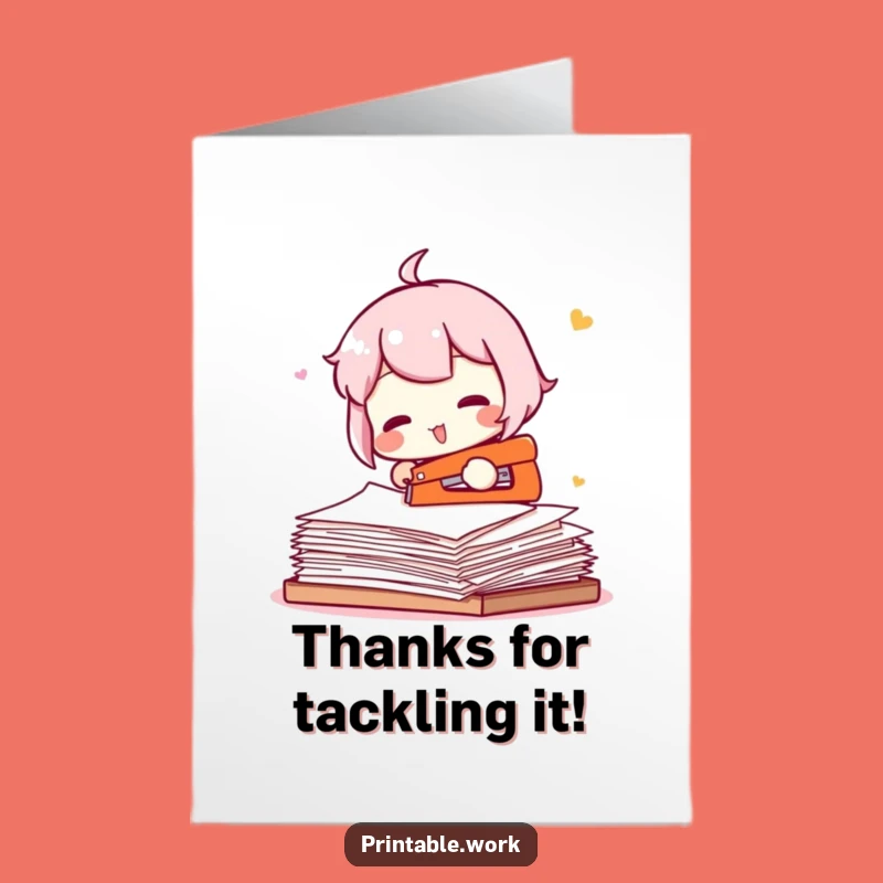 Free Printable Thank You Card: Office Struggle Stapler Character - Express Gratitude with Humor
