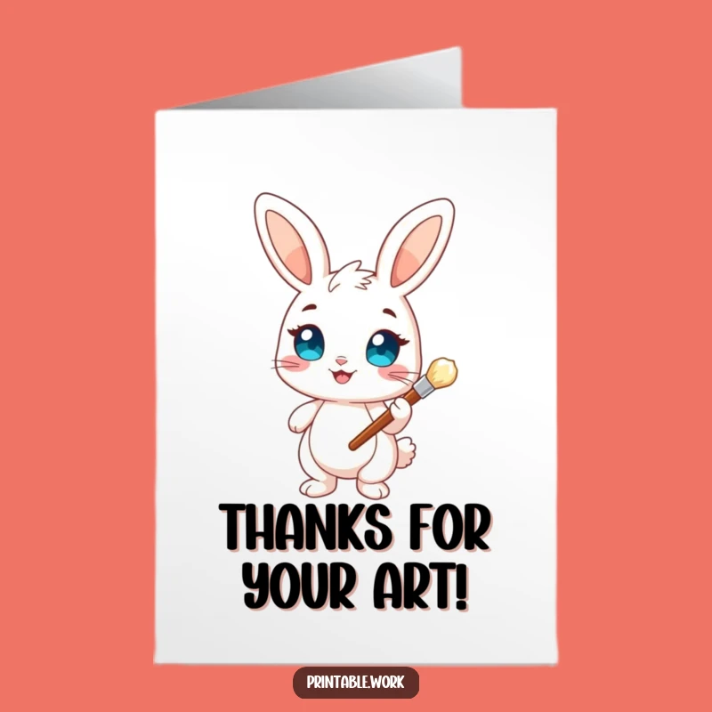 Free Printable Thank You Card: Bunny Artist's Thanks, Downloadable Humor