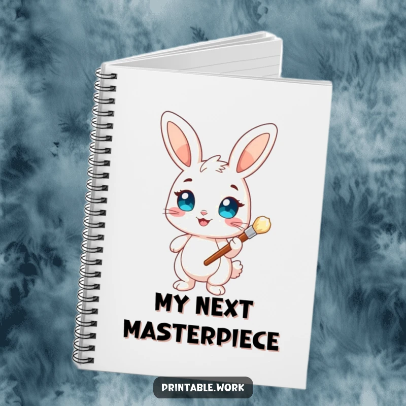 Funny Bunny Artist Notebook: A notebook featuring a cheerful bunny with bright eyes holding a paintbrush, perfect for jotting down creative ideas.