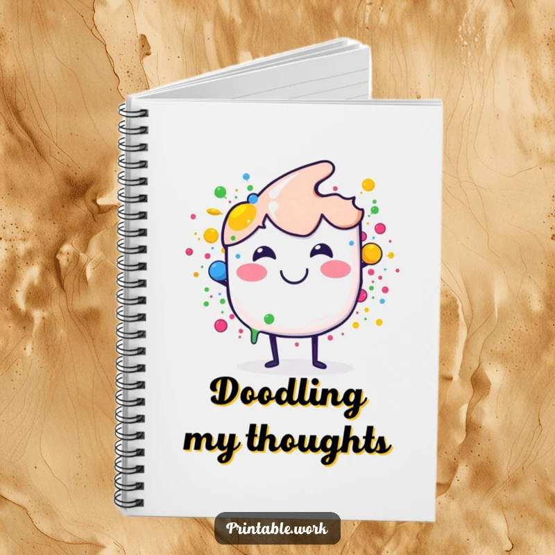 Funny notebook with a smiling paint brush splashing colorful dots, ideal for creative writing and a fun, funny gift.