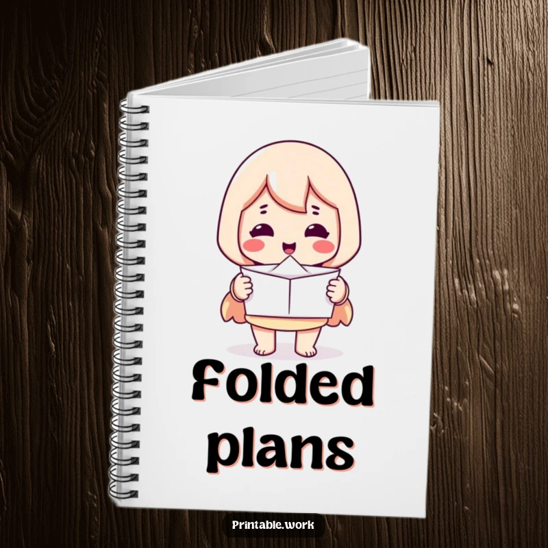 Funny notebook: Printer character offering a perfectly folded piece of paper, ideal for planning and organization.