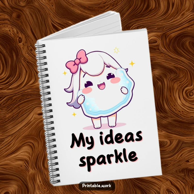 Funny Notebook: A delighted Kawaii character holds a big, sparkly sticker, inspiring joyful notes and creative writing.