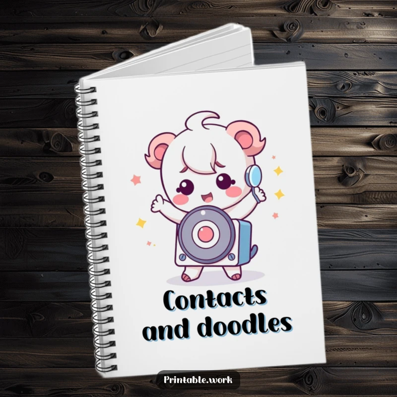 Funny Kawaii Rolodex Notebook with a cute Kawaii character doing a silly dance next to a rolodex on its cover, perfect for office notes.