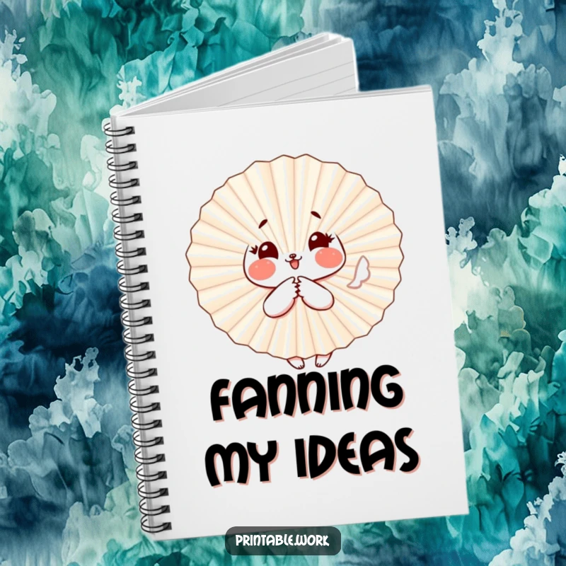 Funny Paper Fan Notebook: A paper fan character with rosy cheeks flutters playfully, ideal for recording funny thoughts and ideas.