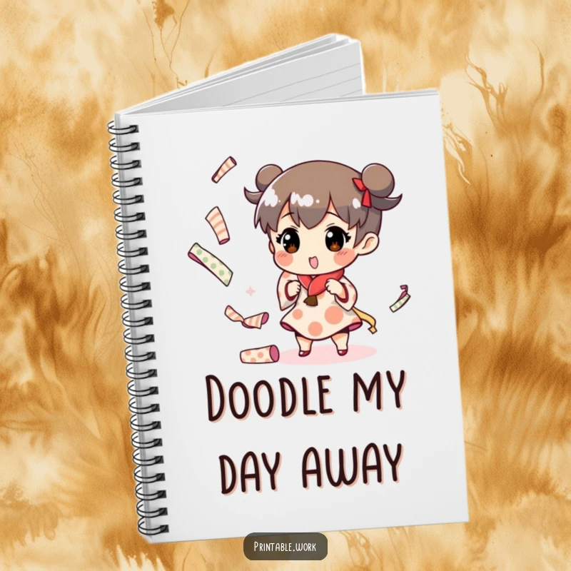 Funny notebook featuring a character juggling paper rolls, perfect for jotting down creative ideas with humor.