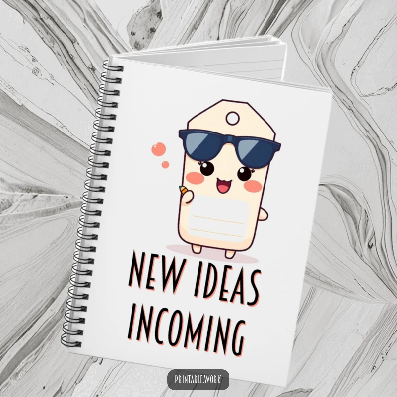 Funny Paper Tag Notebook: A paper tag character sighs happily while offering a tiny pencil, ideal for jotting down funny ideas.