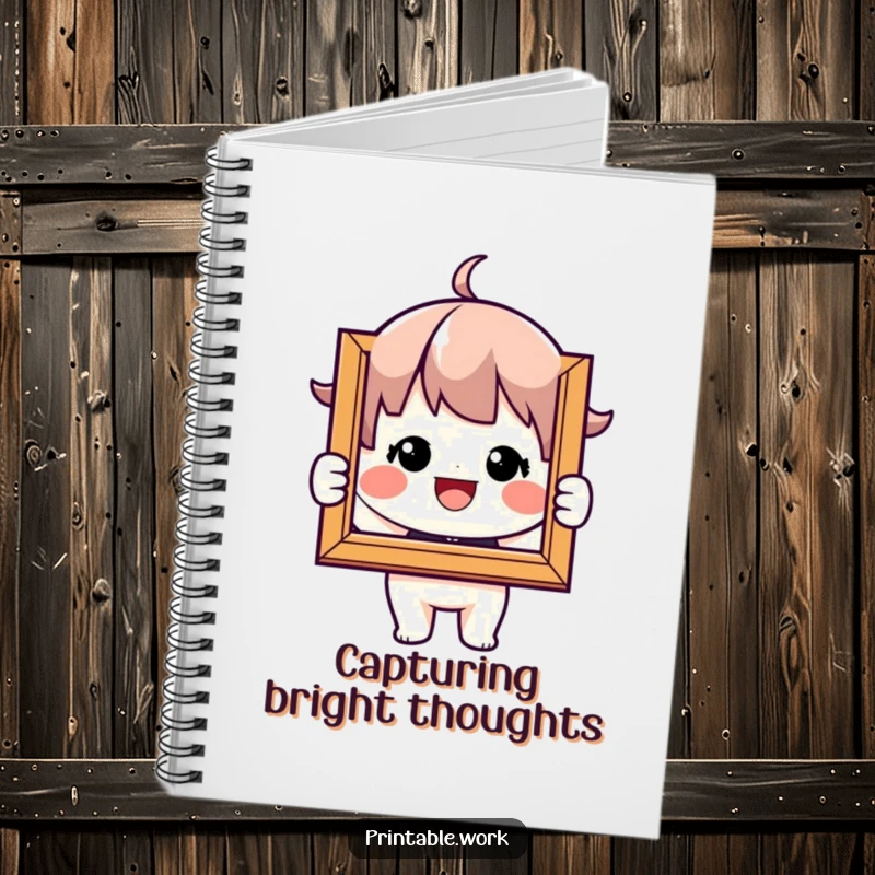 Funny Notebook: Beaming character holds a framed picture, inspiring the journaling of happy memories.