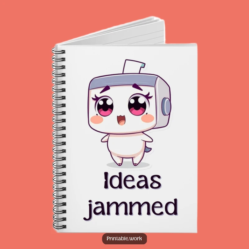 Funny Printer Notebook: Wide-eyed character's staple surprise, perfect for jotting down hilarious ideas.