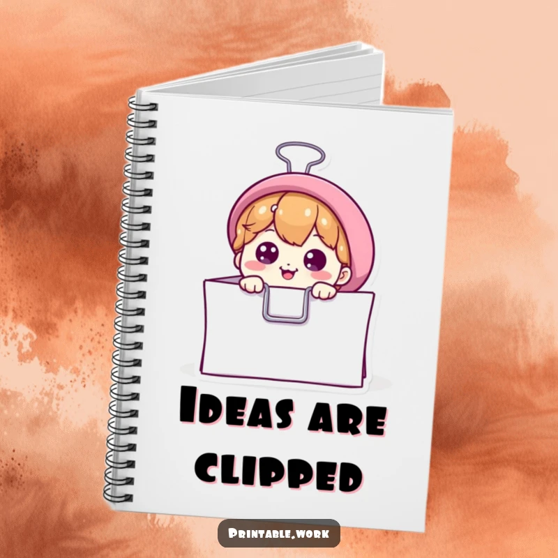 Funny notebook with a curious binder clip peeking from paper, perfect for office humor and a practical, funny gift.