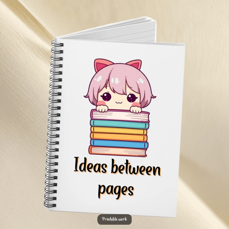 Funny notebook with a shy character peeking from colorful pages, designed for writing, journaling, and creative brainstorming with a humorous touch.