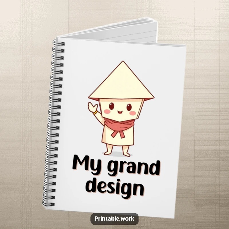 Funny Notebook featuring a paper character in a folded hat, striking a confident and stylish pose.