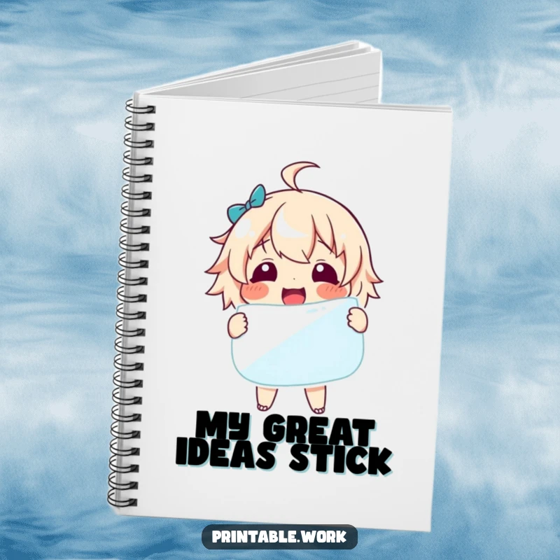 Funny Notebook: A delighted character with a giant sticker, perfect for journaling or sketching funny ideas.