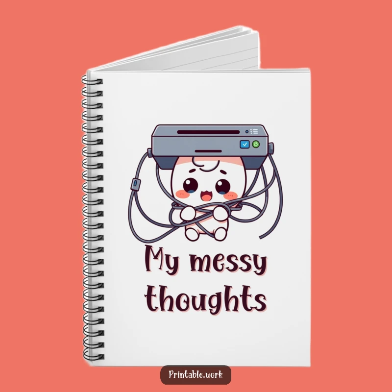 Funny Tech Trouble Notebook: Surprised Kawaii Character in Cables for Notes