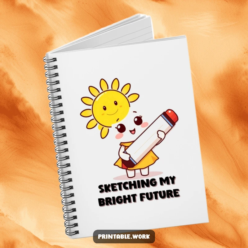 Funny Notebook: A cute character holds a giant marker, drawing a smiling sun, great for creative journaling.