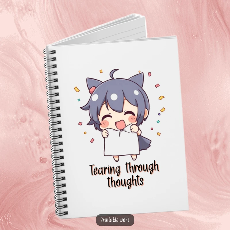 Funny Notebook: Character tears paper releasing confetti, inspiring exciting ideas and celebratory journaling.