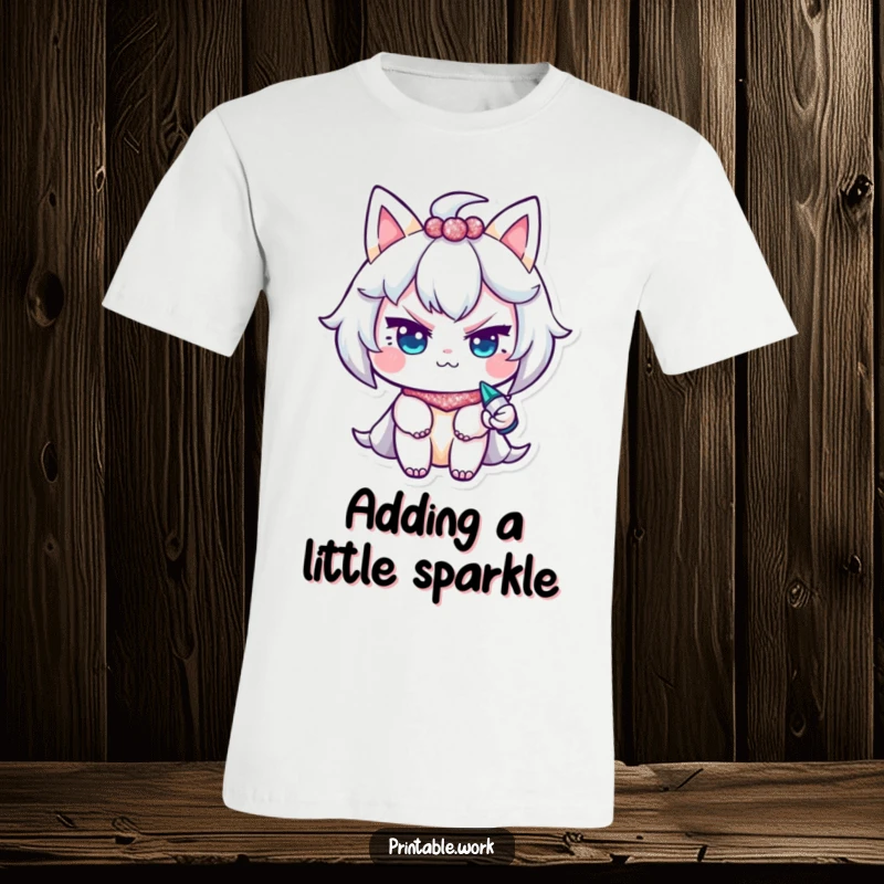Funny T-Shirt: A character with a mischievous wink is busy using a glitter pen, creating sparkly fun.