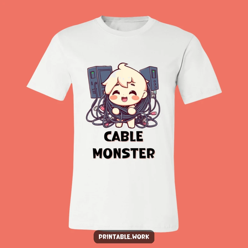 Funny Cable Chaos T-Shirt: Wear Your Tech Troubles with Pride