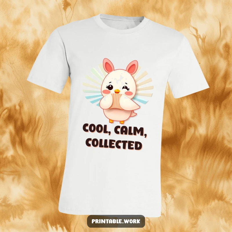 Funny T-shirt with a rosy-cheeked paper fan character fluttering playfully, symbolizing cheerful support and enthusiasm.