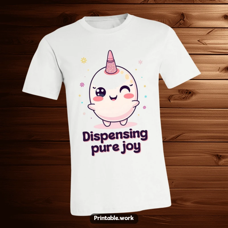 Funny t-shirt depicting a happy glitter glue character joyfully dispensing shimmering dots, a celebration of creativity.
