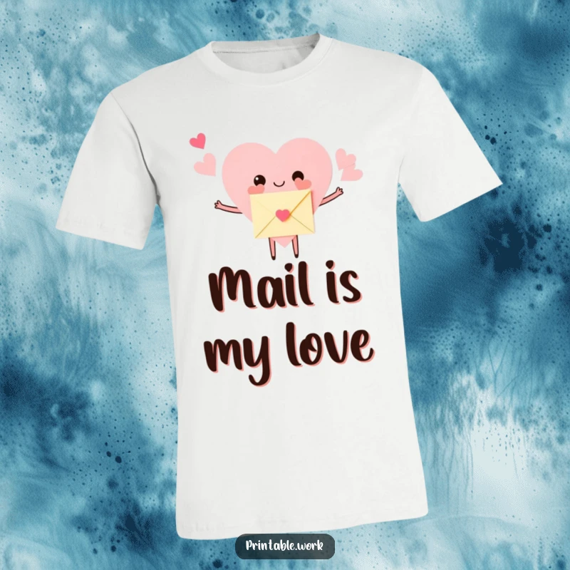 Funny T-Shirt with a paper heart character, arms outstretched in a warm hug towards a tiny envelope. Expresses love and connection.