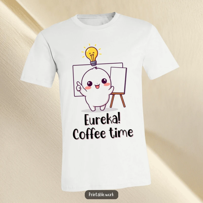 Funny T-Shirt: Adorable kawaii character displays an idea lightbulb and points to a whiteboard, representing creativity and brainstorming.