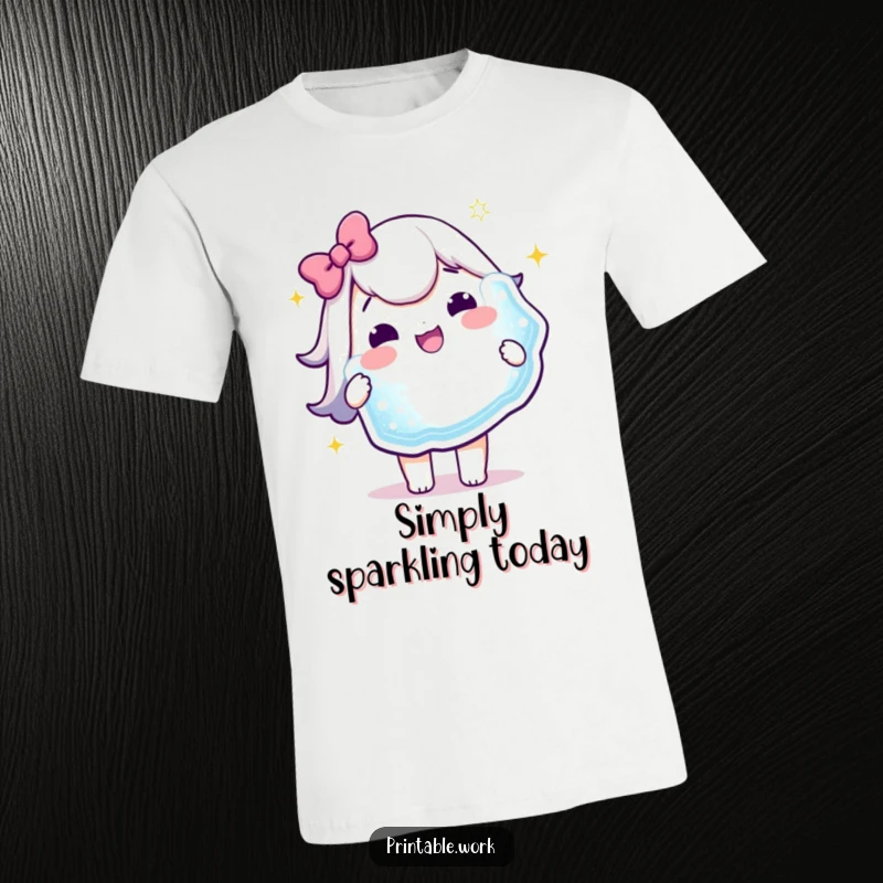 Funny T-Shirt: A delighted Kawaii character happily holds a massive, glittery sticker, showcasing pure excitement and satisfaction.
