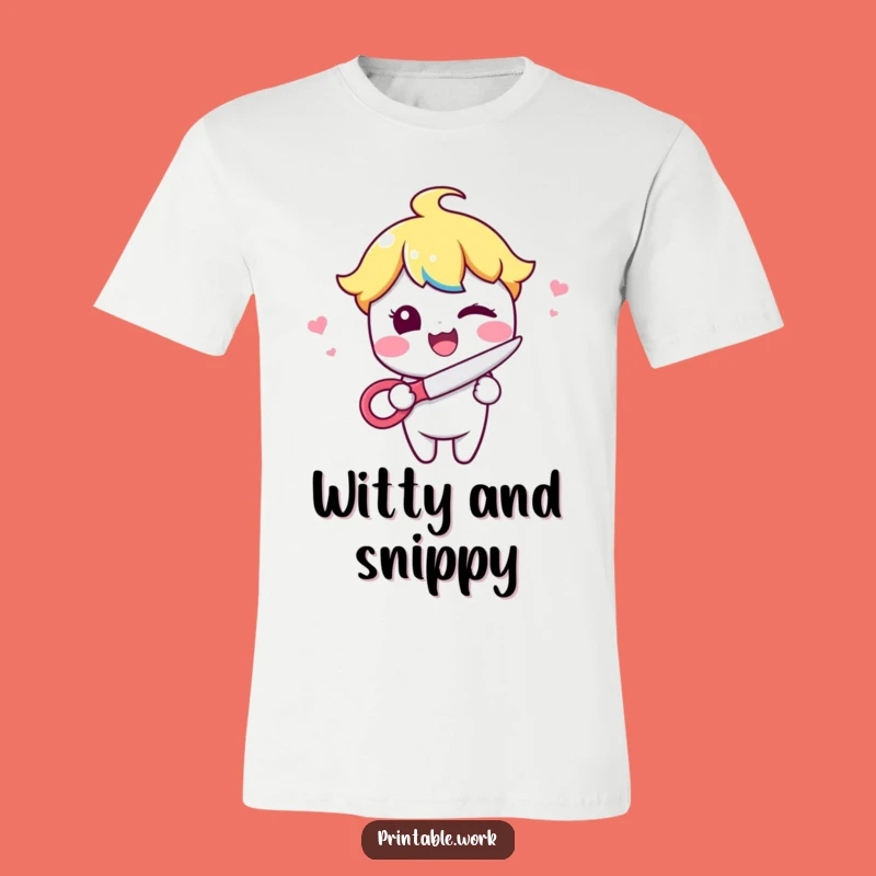 Funny Kawaii Wink & Snip T-Shirt - Crafty Humor!