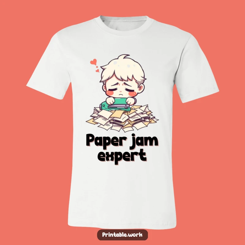 Funny Office Struggle T-Shirt: Confused Stapling Mess, Hilarious Gift for Colleagues