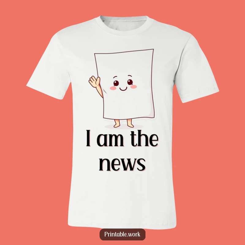 Funny Paper Friend T-Shirt: Smiling Character Waving Big Sheet, Hilarious Gift for Him or Her