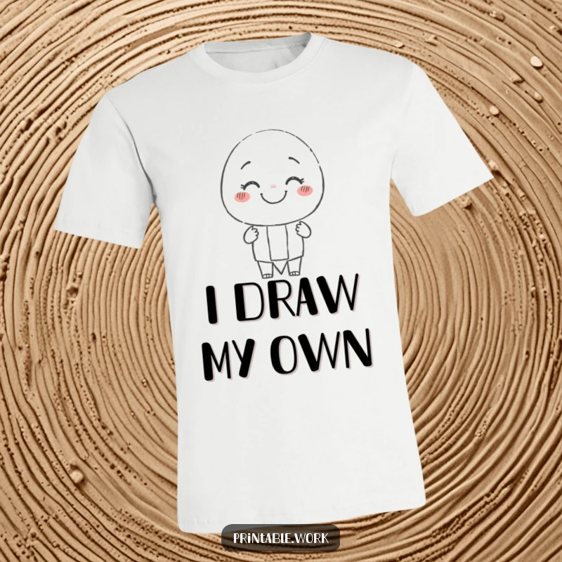 Funny smiling pencil character t-shirt, cheerfully drawing a wobbly line, ideal for showcasing artistic talent and playful creativity.