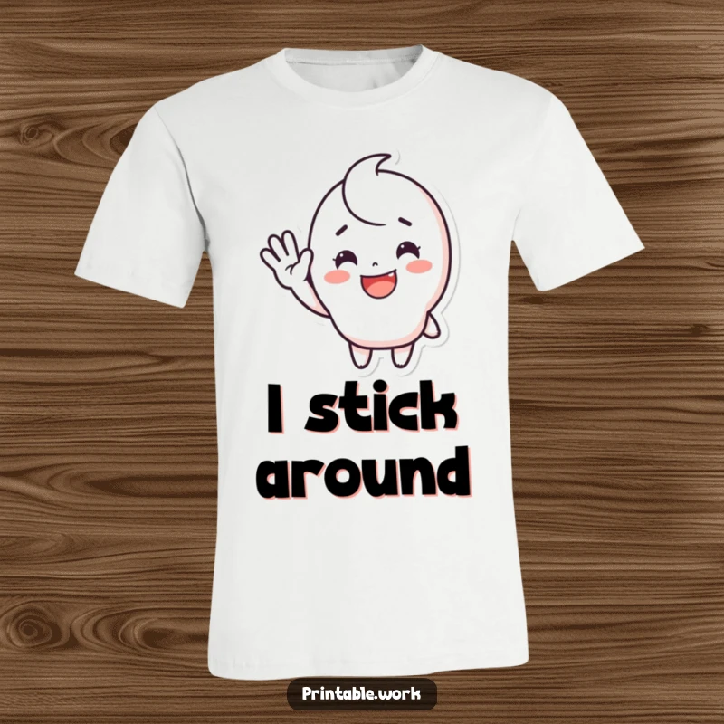 Funny waving sticker t-shirt featuring a cute, happy character with a smiling face, joyfully waving, ideal for expressing upbeat personality.
