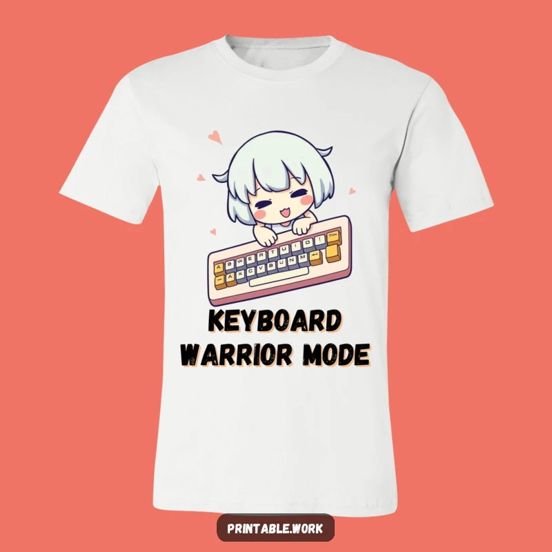 Funny Kawaii Typist T-Shirt: Oversized Keyboard Frenzy, Hilarious Gift for Busy Bees