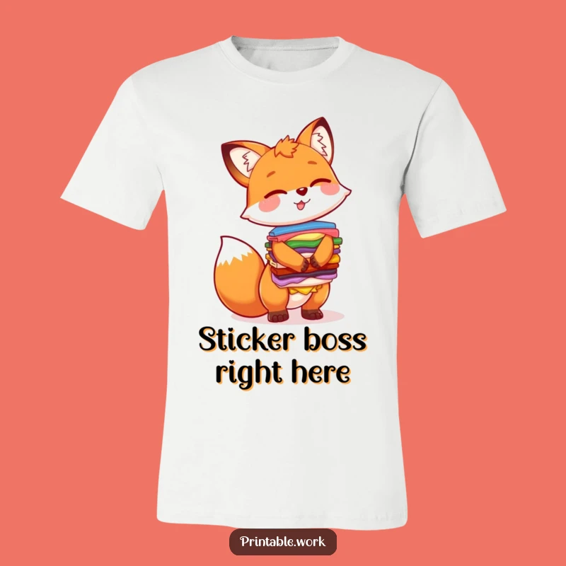 Funny Giggling Fox Sticker Artist T-Shirt - Wearable Humor for Sticker Enthusiasts