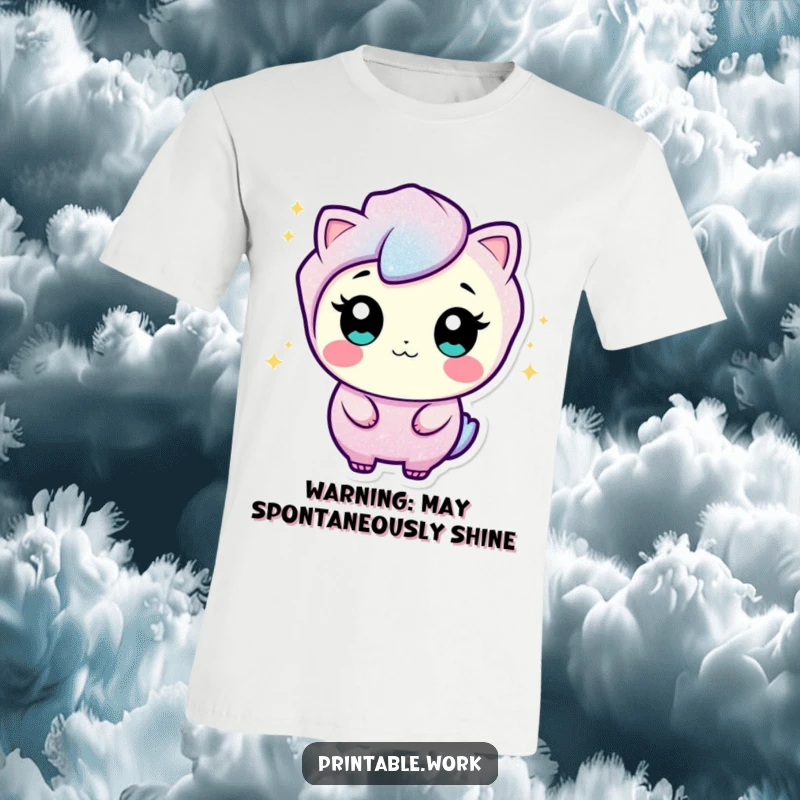 Funny t-shirt with a curious glitter character wiggling and sparkling, radiating pure joy and a playful spirit.