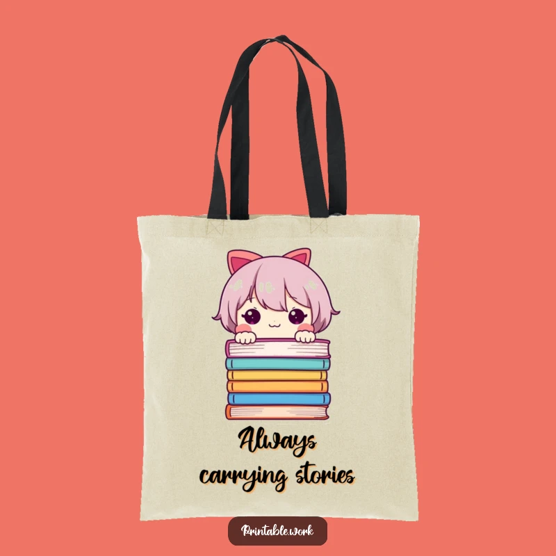 Funny Book Lover Tote Bag - Adorable Peeking Character, Durable Humorous Gift for Readers