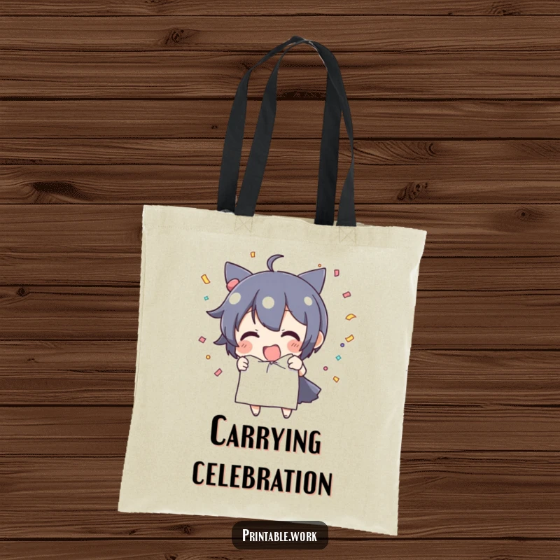Funny Tote Bag: Character tears paper releasing confetti, a fun and festive accessory for carrying essentials.