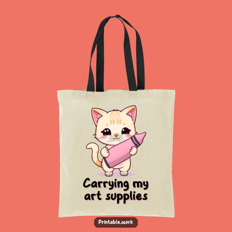Funny Kawaii Cat Crayon Artist Tote Bag: Carry Your Art and Laughs
