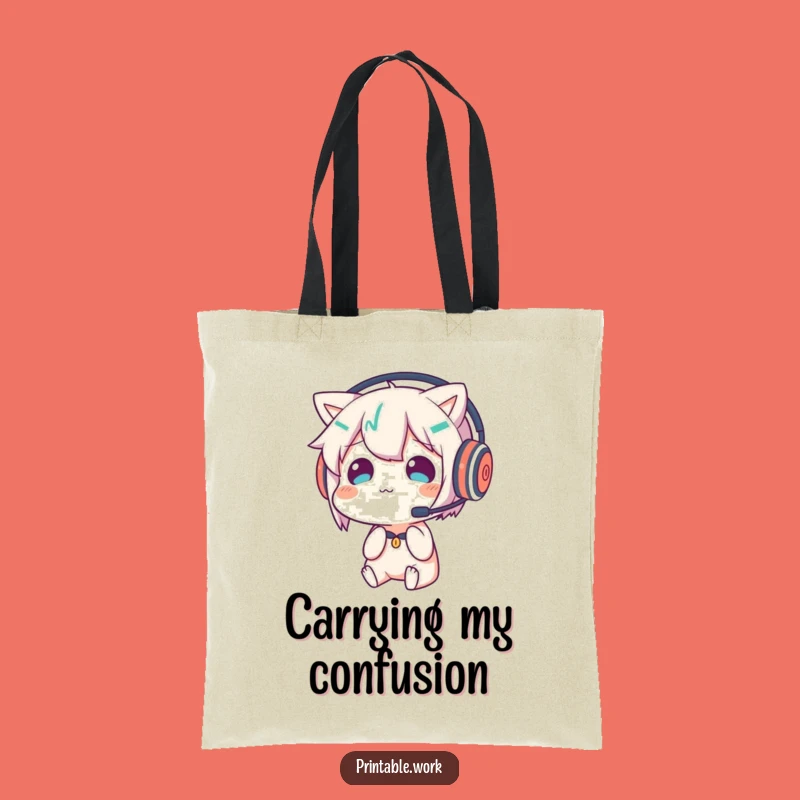 Funny Confused Headset Character Tote Bag - Carry Your Thoughts