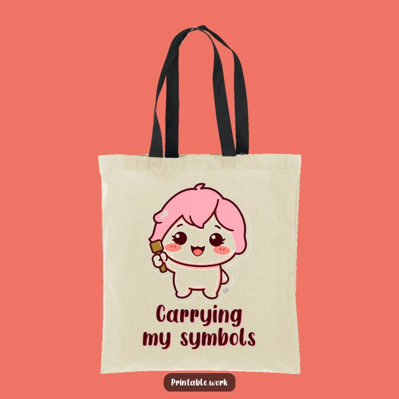 Funny Kawaii Stamper Tote Bag: Cheerful Character Icon Stamp Accessory Funny Gift