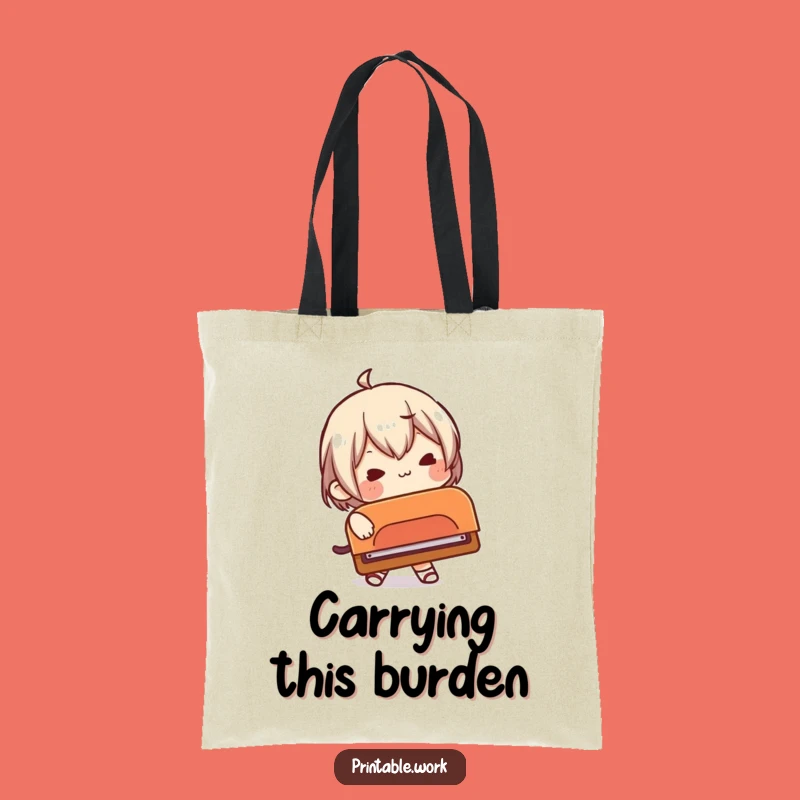 Funny Office Struggle Tote Bag: Carrying Large Hole Punch, Great Humorous Gift Accessory
