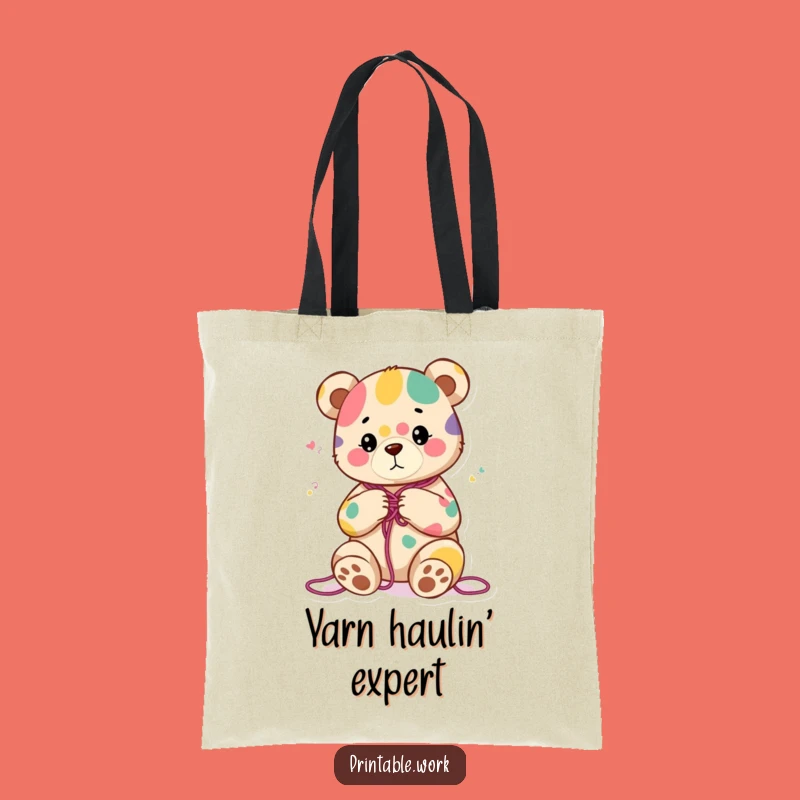 Funny Bear Knitting Tote Bag - Content Character Carries Craft Supplies Gift