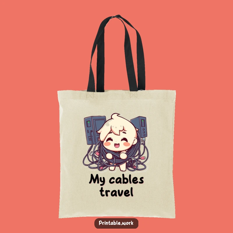 Funny Cable Chaos Tote Bag: Carry Your Tech Woes with Style