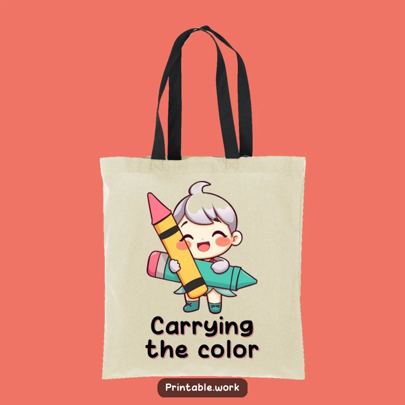 Funny Happy Crayon Character Tote Bag: Carry Your Art Supplies in Style